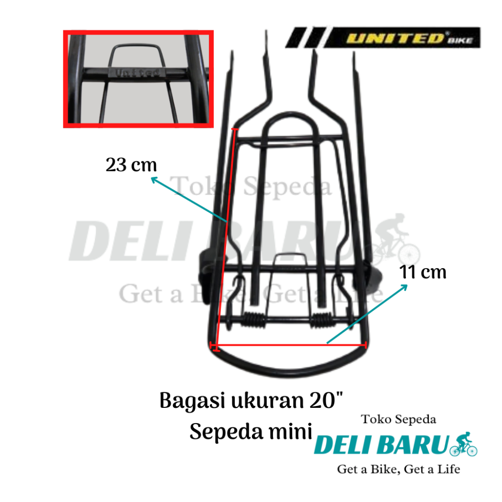 United Bagasi besi boncengan belakang sepeda anak mini ukuran 20