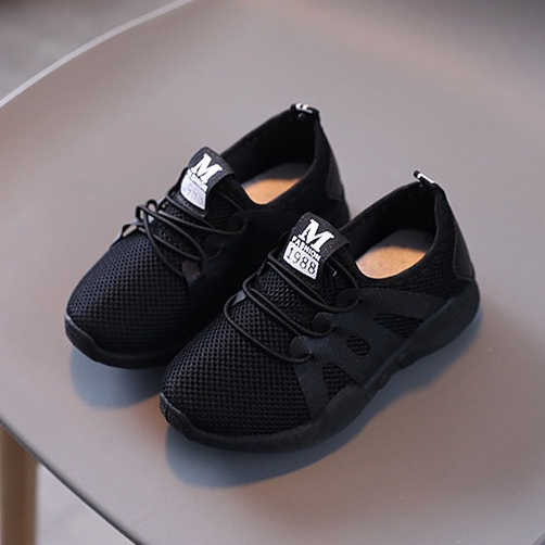 GLORYKIDZ SH2224 Sepatu sporti kasual sekolah anak 2 tahun - 8 tahun SD fullblack warna hitam kelas 1 - 6 size 25 - 36