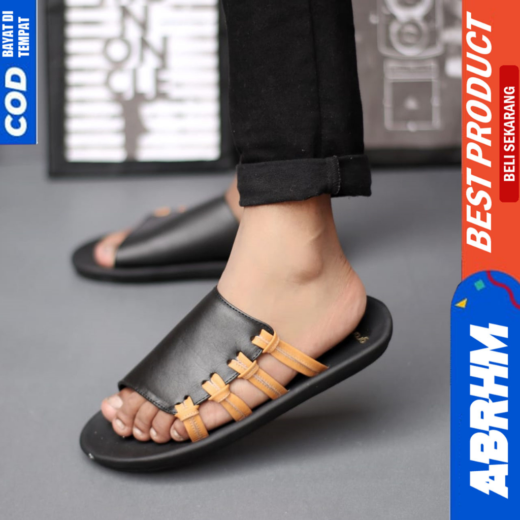 Sandal Kulit Pria Sendal Slide Pria Slop Original Abrhm