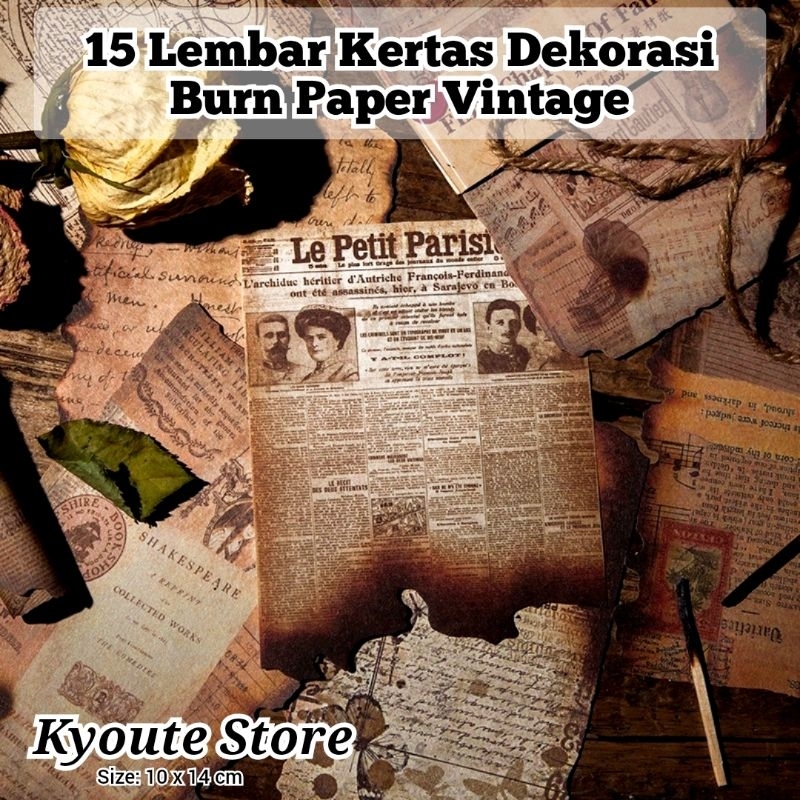 

15 Lembar Kertas Dekorasi Burn Paper Vintage Article Newspaper Journal Scrapbook
