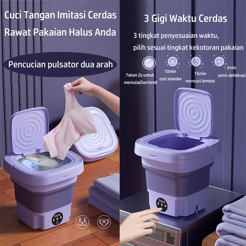 Mesin Cuci Mini Portable 2 Tabun Sterilisasi Cahaya Biru Mesin Pengering Pakaian 6.5L Mesin Cuci Lipat Otomatis