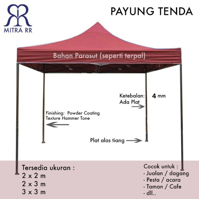 Tenda Lipat 2x3 - Tenda Besi 2 x 3 meter 0.4cm Tenda Jualan Bazar Pameran Event Outdoor Dagang (17 KG)