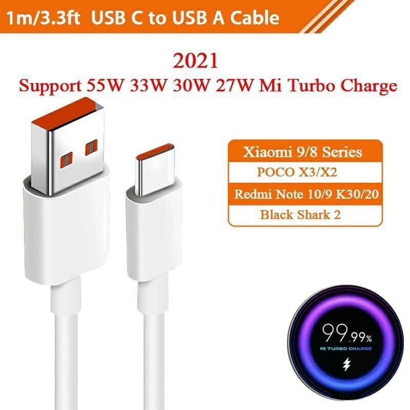 Original Kabel Data Xmi Type C Turbo Charge (6A) Support 65W 55W 33W 27W Rdmi Note 8 9/10 Pro/10S/Poco M3/M4/X3 Pro FAST CHARGING