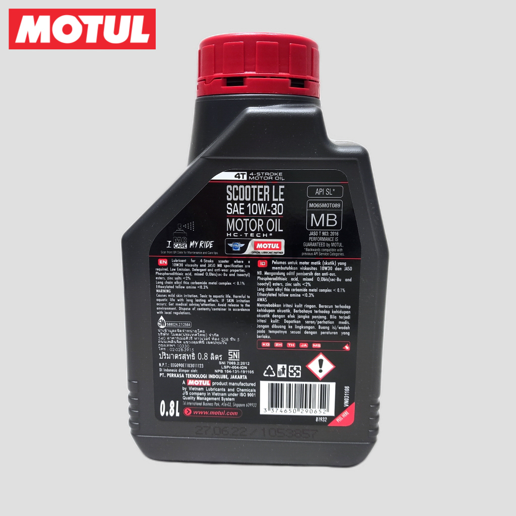 Motul Scooter LE SAE 10W-30 API SL JASO MB 0,8 Liter - Motul Matic