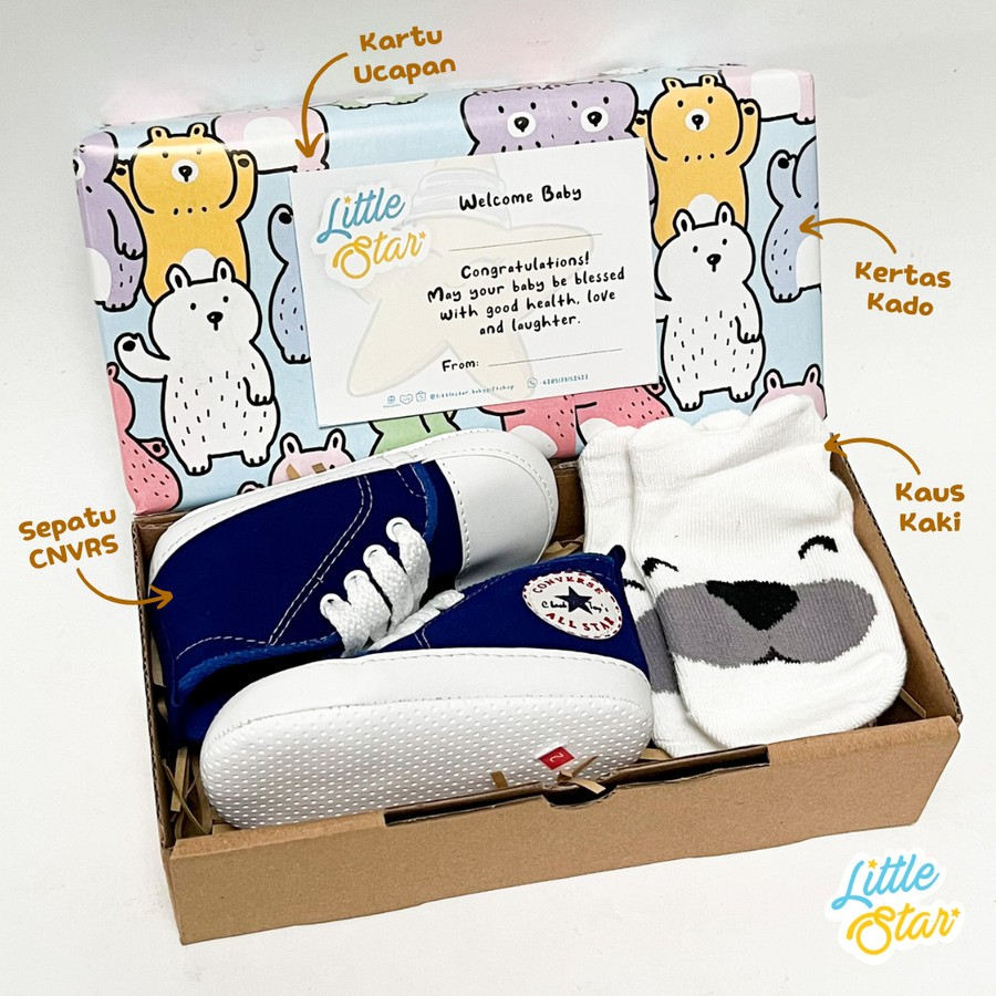 LS 6in1 Hampers Newborn Baby Gift Set Kado Lahiran Bayi Baru Lahir Topi Kupluk Rajut Sepatu Kaos Kaki Prewalker Kacamata Anti UV