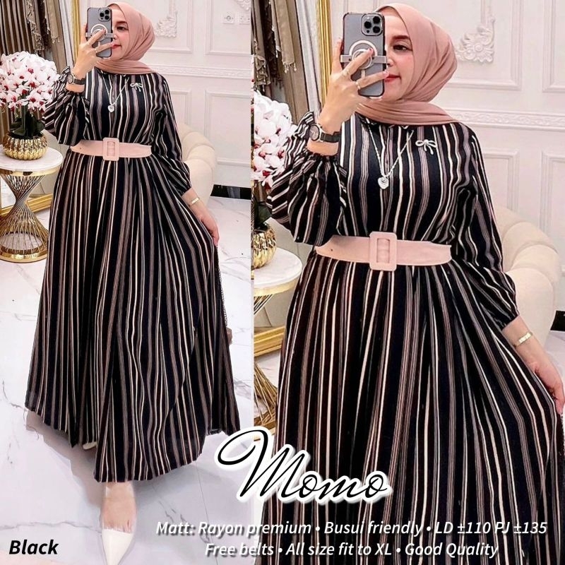 MOMO DRESS GAMIS GARIS BUSUI RAYON PREMIUM ORI