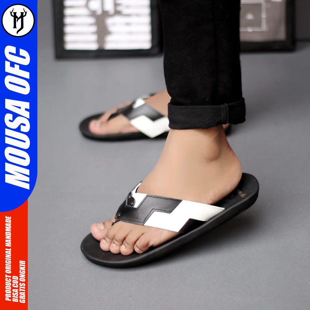 MOUSA BUILD - Sandal Jepit Kulit Pria Hitam