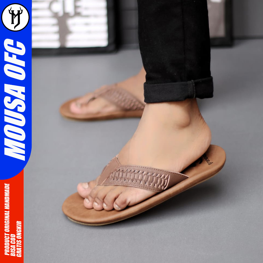 MOUSA BUILD - Sandal Jepit Kulit Pria Hitam