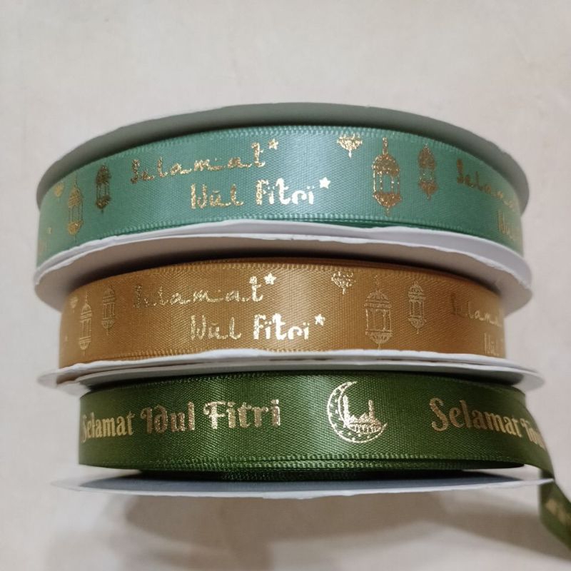 Pita hias lebaran idul fitri satin sablon idul fitri hiasan parcel Hampers 2 /2.5 cm rol