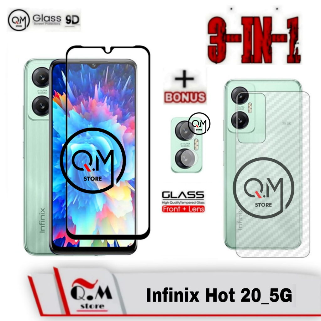 PROMO 3 IN1 Tempered Glass 9D Infinix Hot 20 5G Anti Gores Pelindung Layar Handphone Aksesoris