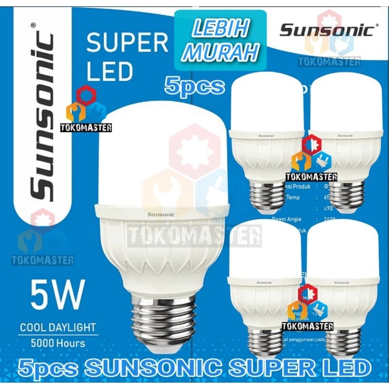 isi 5pcs LEBIH HEMAT 5watt Super LED Bohlam Sunsonic Capsule Lampu Led Kapsul Hemat Listrik 5W