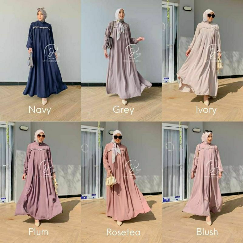 DYN Yeshi Dress Lebaran Gamis Kondangan Polos Qibota Kekinian
