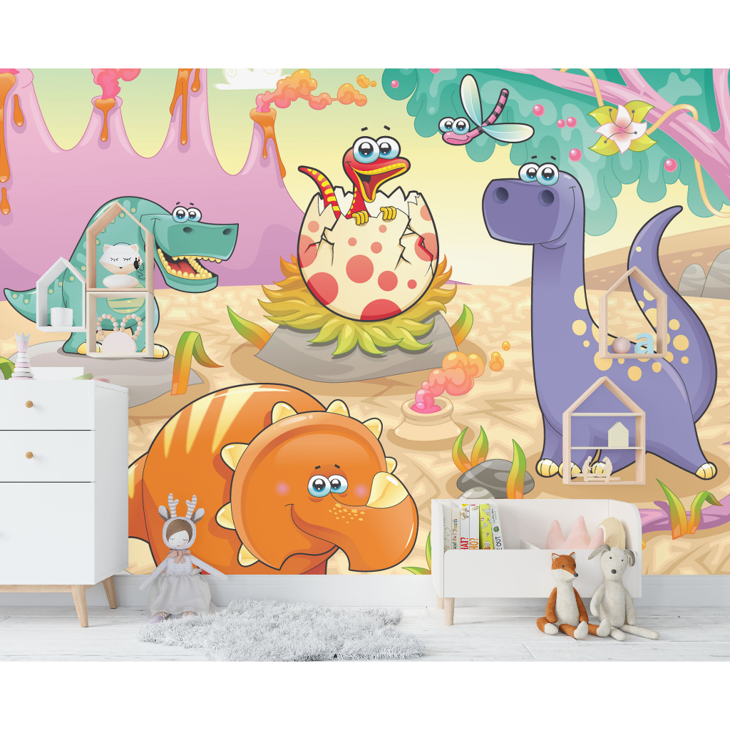 WALLPAPER DINDING CUSTOM MURAL DINOSAURUS WALL MURAL BAHAN TEBAL PREMIUM DARI KOREA