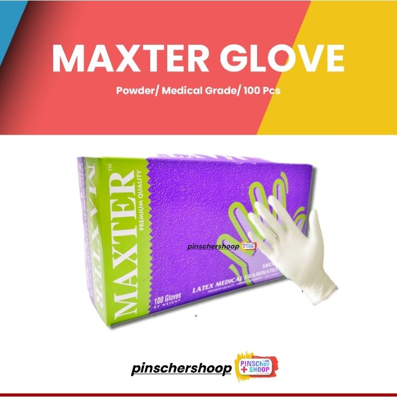 MAXTER SARUNG TANGAN LATEX MEDIS POWDER HANDSCOON LATEX BEDAK BOX 100 PCS XS/S/M/L