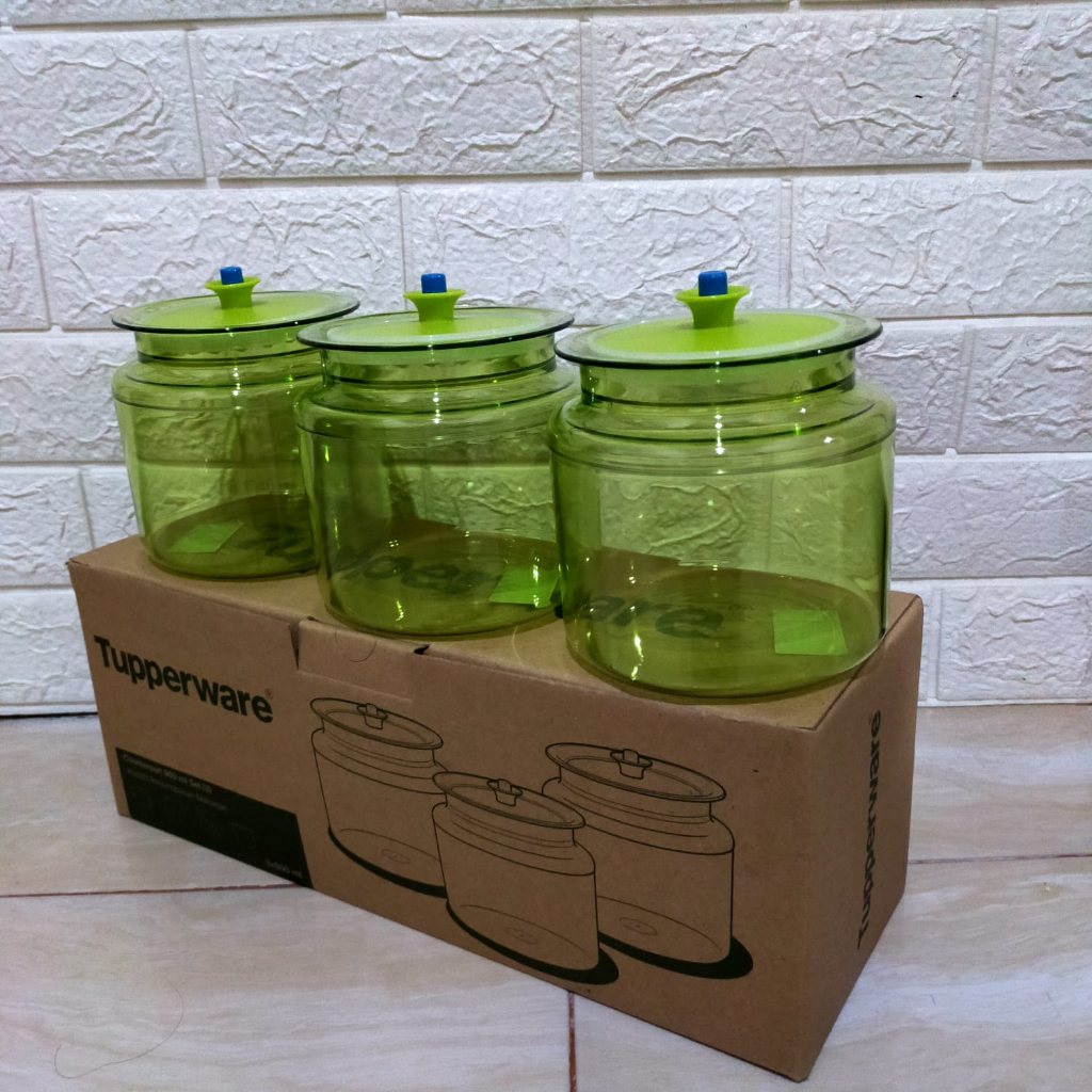 Tupperware counterpart kapasitas 900 ml green set 3 pcs toples lebaran toples kristal cantik
