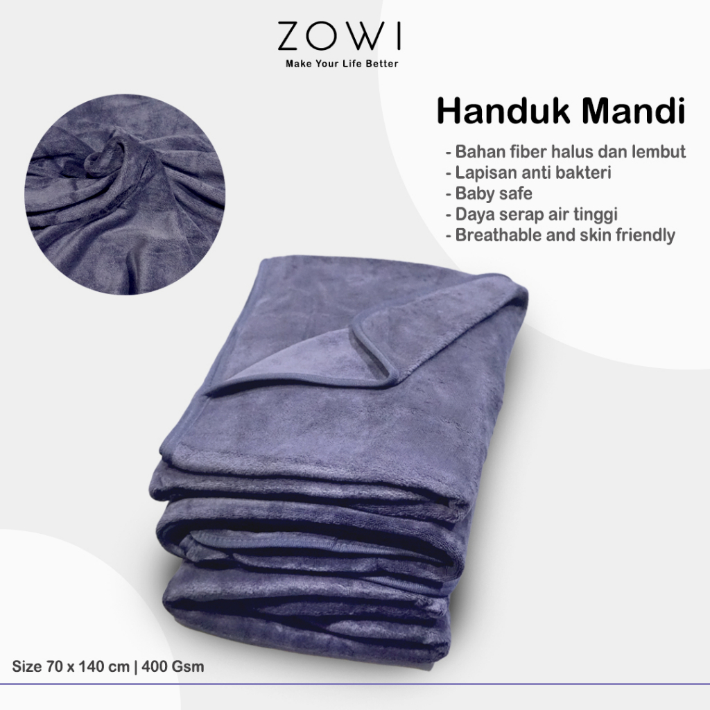 Handuk Mandi Microfiber ZOWI Daya Serap Tinggi