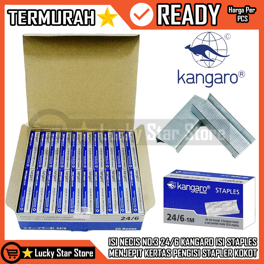 

Pengisi Stapler Isi Staples Kangaro No.3 24/6 Besar 1pak Box Isi 20 Kotak Isi Stapler Tembak Isi Staples Necis Nicis Guntacker Isi Hekter T10 Kangaro Isi Staples Kangaro No 3 Jekrekan Ceklekan Atau Pengokot Menjepit Kertas HUM Pengisi Stapler Kokot