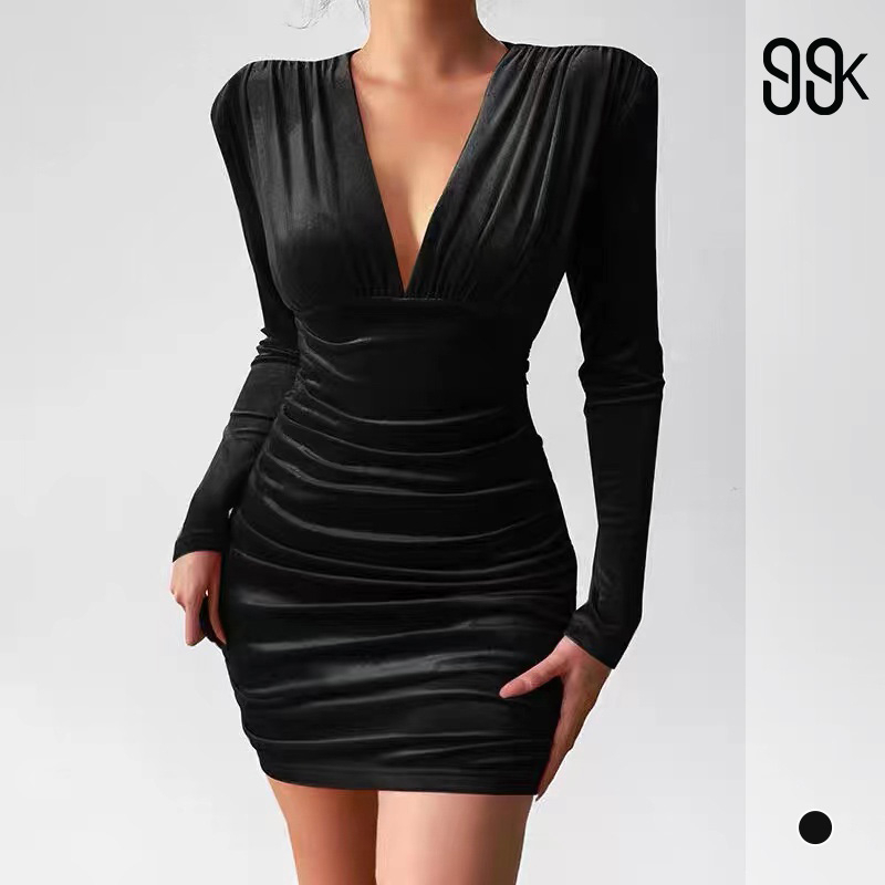 Korean V-Neck Long Sleeve Mini Dress 1567