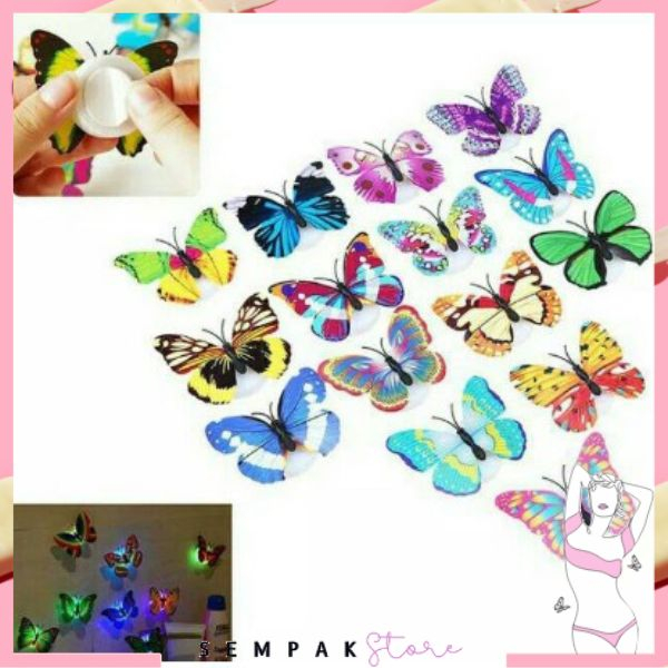 SS Stiker Kupu Kupu Led Dekorasi Lampu 7 Warna Sticker Butterfly Led Light Dekorasi Kamar Tidur Murah Import