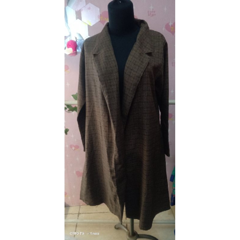 cardigan panjang motif kotak"