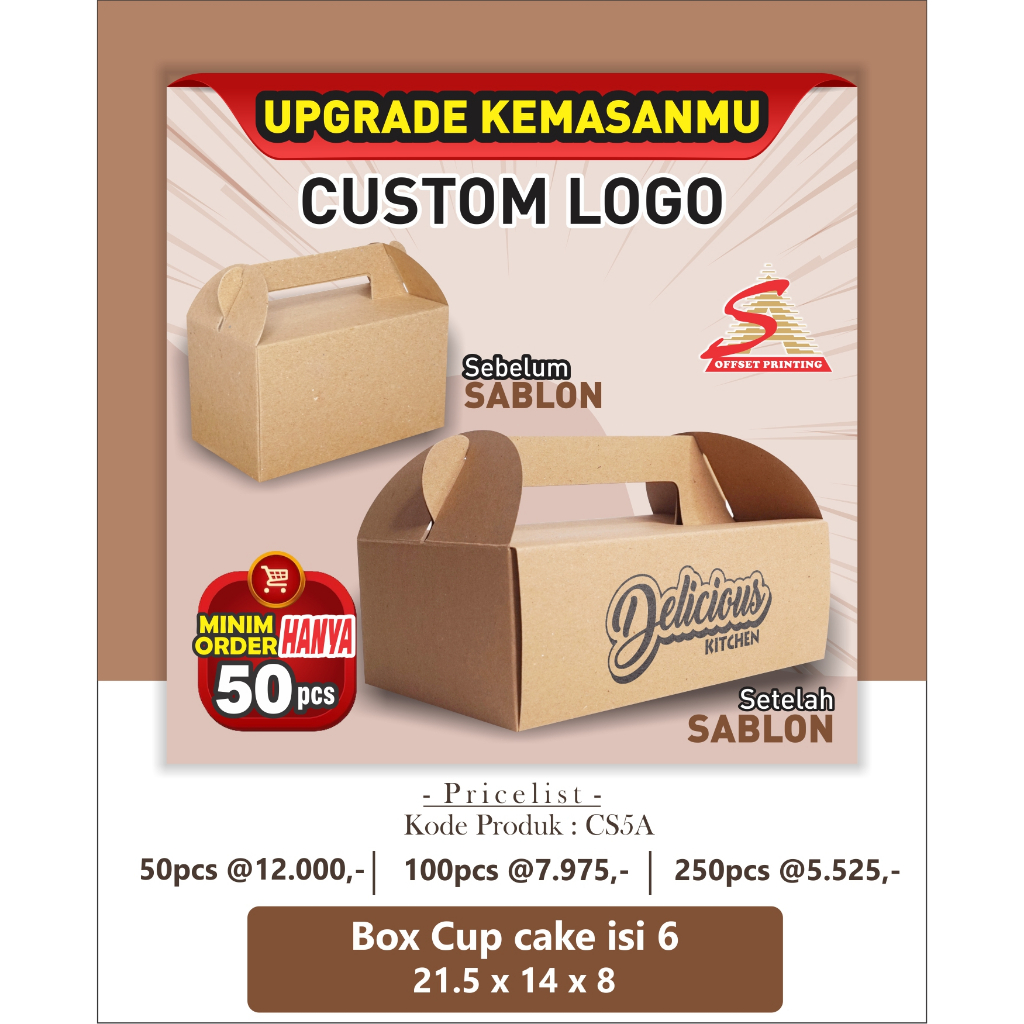 

21.5 x 14 x 8 Custom Box Cupcake Isi 6 Logo
