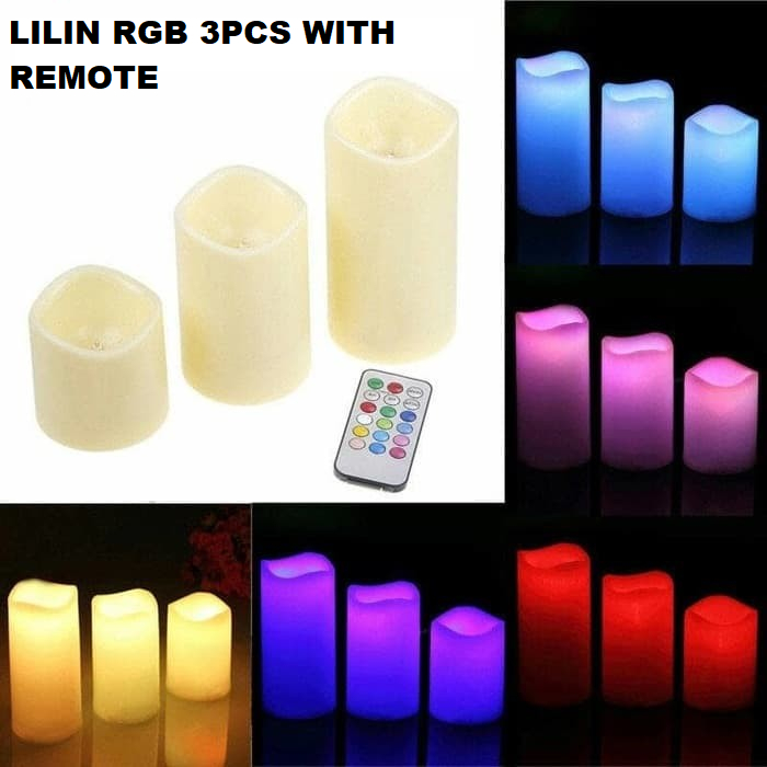 Lilin Elektrik With Remote RGB 3Pcs / Lilin Set Dekorasi Rumah Pajangan Lilin Dekorasi Lilin