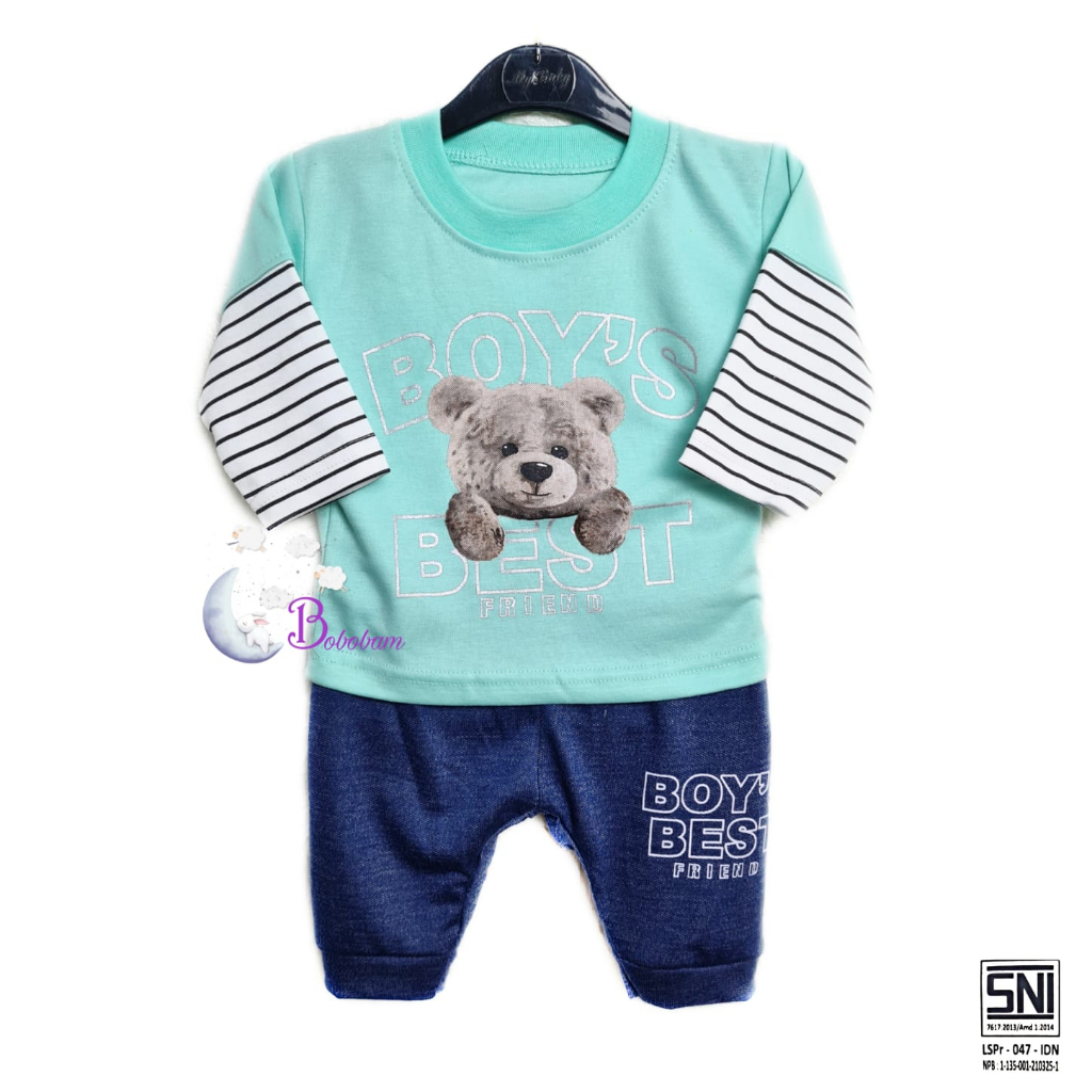 BOBOBAM BAJU BAYI LAKI LAKI SETELAN ANAK COWO LUCU STELAN COWOK 6 12 BULAN KEREN TRENDY KEKINIAN BEAR TANGAN PANJANG