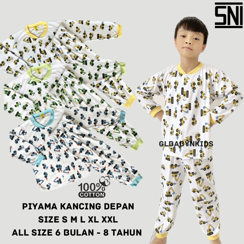 Piyama Panjang Kancing Depan Anak Laki Laki Size S M L XL XXL All Size 6 Bulan - 8 Tahun 100%Katun