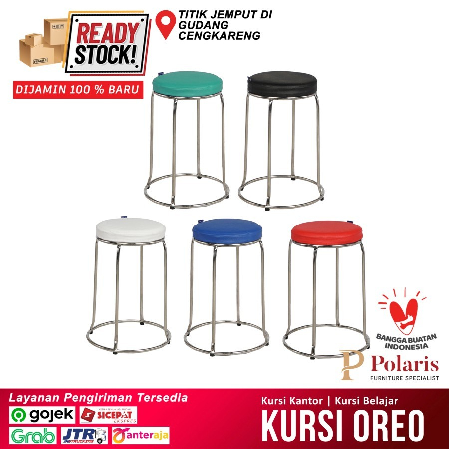 Kursi Baso Besi / Bangku Baso Bulat Busa Kaki Baja Stainless Steel - Orange