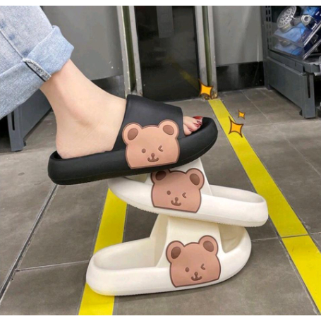 (GS)  Sandal Slop Wanita EF10 / Sandal Slip On Motif Bear Empuk Tebal / Sandal Slip On Lucu Murah