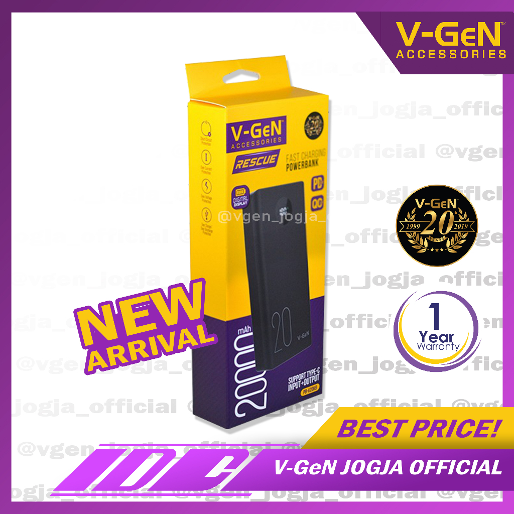 Powerbank V-GeN PB-V20K9 20.000 mAh Support Type C QC PD VOOC Turbo