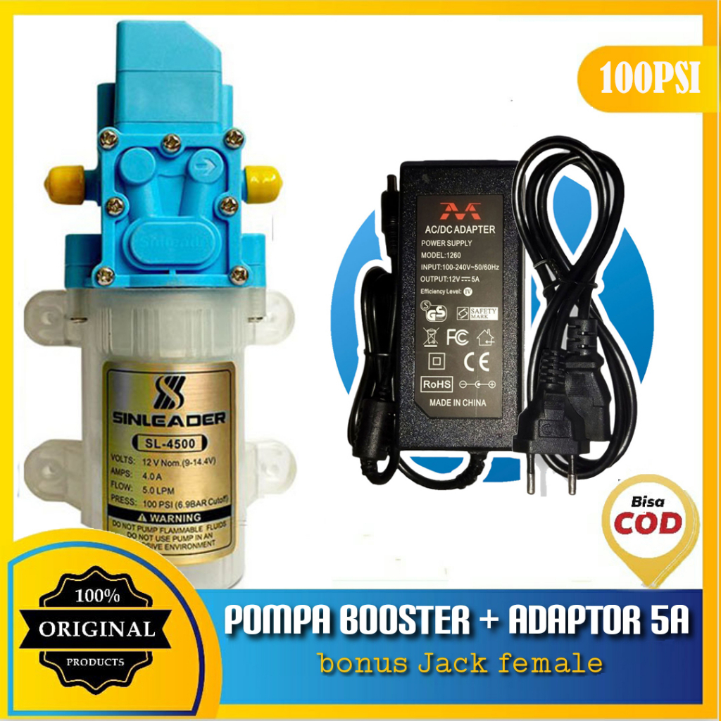 Paket Pompa Booster Sinleader Blue 100psi dengan Adaptor 12v 5a murni