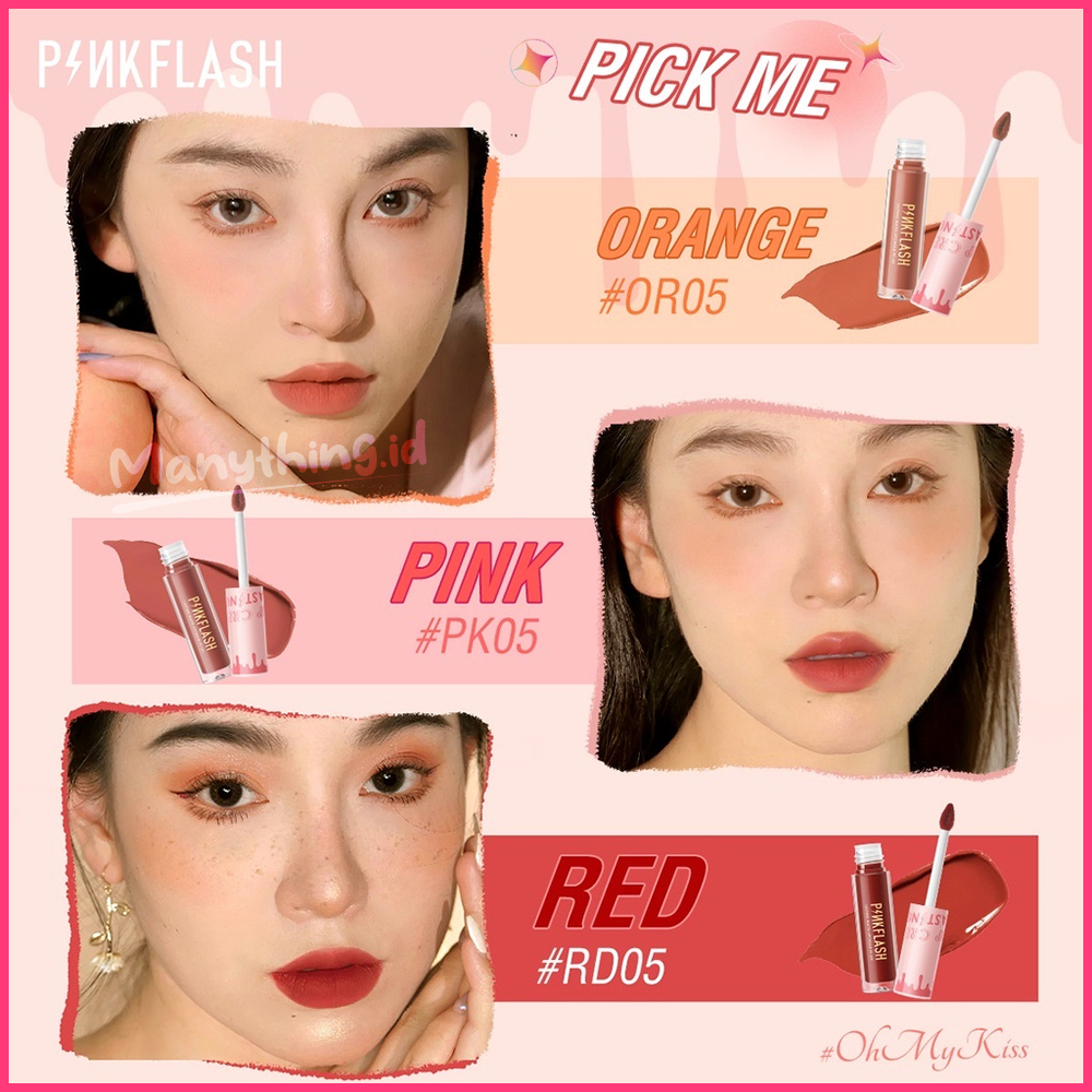 [BPOM] PINKFLASH Matte Lipstik Lembut Tahan Lama Pelembab Pigmentasi Tinggi 21Colors