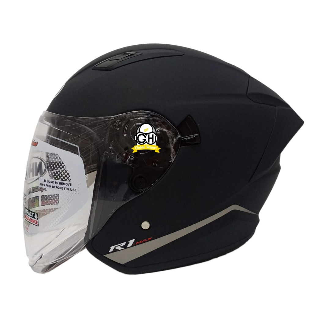 Helm NHK R1 Max Solid Black Doff Hitam Doff Double Visor Half Face - Helem Motor SNI DOT Touring Dewasa Pria Wanita Cewek Cowok Helmet Keren Terbaru Original