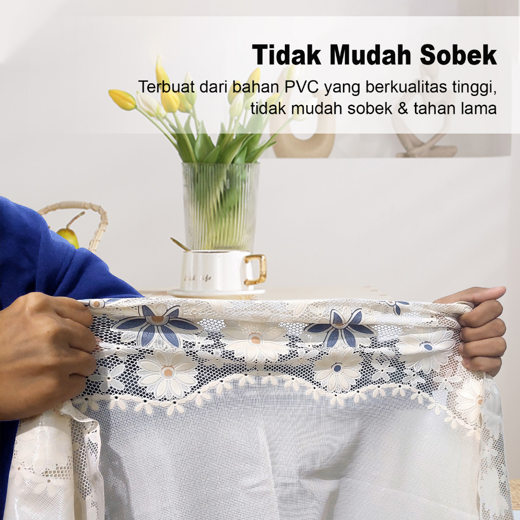 Taplak Meja Makan Estetik Persegi Motif Bunga Ukuran 140x140cm Bahan PVC Tebal Premium Perlengkapan Dekorasi Rumah Tangga Import - D42-B - 88Blanketstore