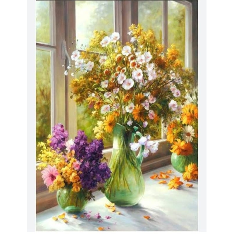 paket kristik bunga daisy peony pola kain cross stitch 11ct