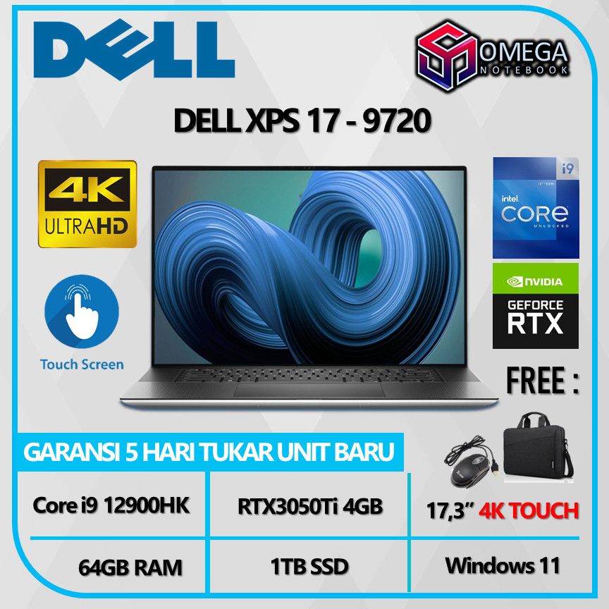Dell XPS 17 9720 4K i9 12900HK 64GB 1TB SSD RTX3050Ti 4GB 17,3 UHD Touch Windows 11 Pro