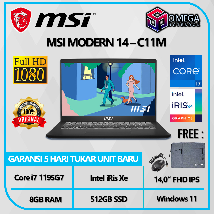 Laptop MSI Modern 14 C11M i7 1195G7 8GB 512GB iRis Xe 14,0 FHD Windows 11