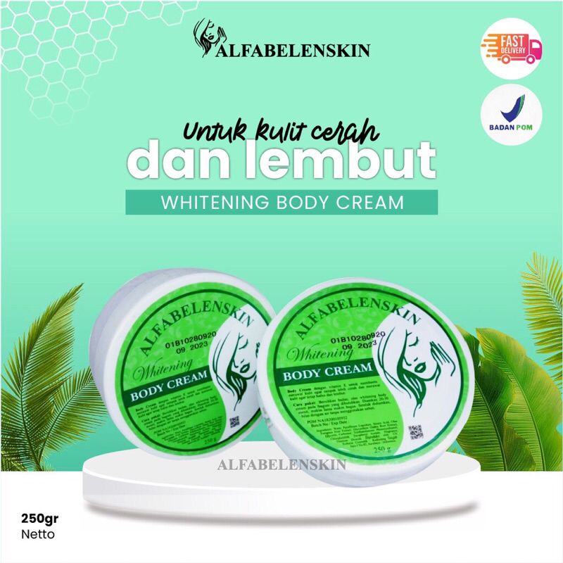 (FREE GIFT) BPOM WHITENING BODY CREAM ALFABELENSKIN | Cream Lotion Pemutih Pencerah & Perawatan Bada