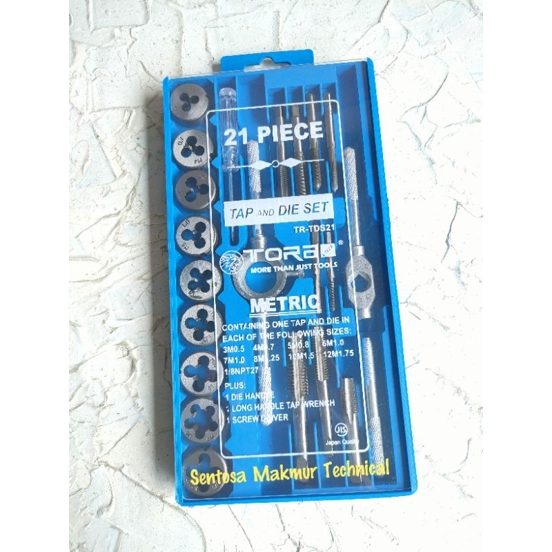 TORA 21 PCS SET Metric Hand Tap Die Alat Senai Snai Drat Ulir 21pcs