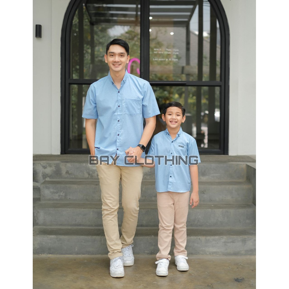 Koko Pria Polos Couple Ayah dan Anak - Biru
