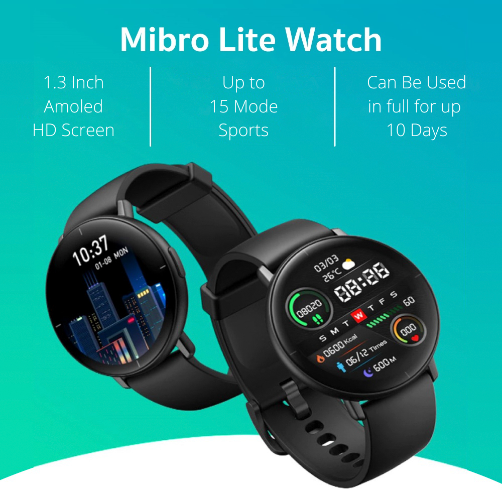 Xiaomi Mibro lite fashion 1.3 inch smartwatch  jam tangan pintar Amolen screen waterpoof Heart Rate Monitor, SpO2 Calorie Count, Step Count, Sleep Monitor, Alarm