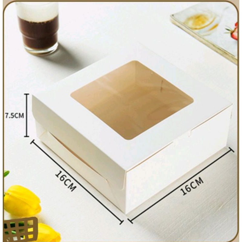 

IVORY 16 16 7,5 CM Laminasi Jendela Kotak Box Putih Dus Cake Kue Tart