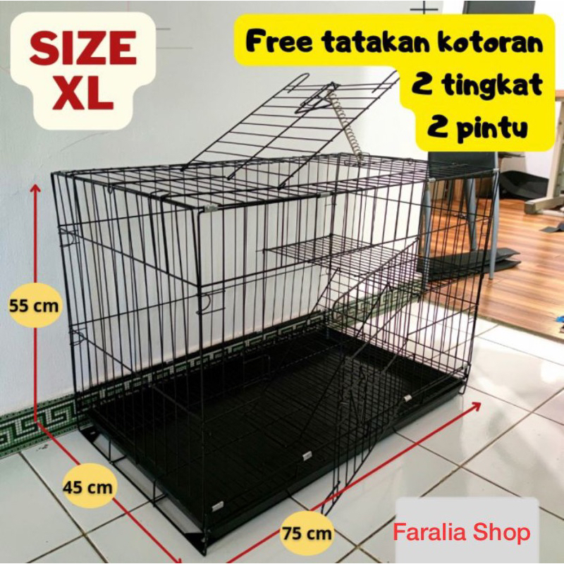 Kandang Lipat Besi Kucing Anjing Tingkat 1 Pet Dog Cat Cage Ukuran M L XL XXL 2 Lantai