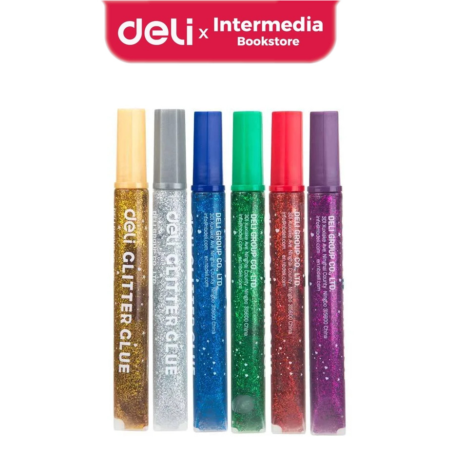 

Deli EA71101 Lem Glitter Klasik 1 pcs untuk aplikasi pada banyak jenis bahan, Seri Explora 12ml 6 Warna Random