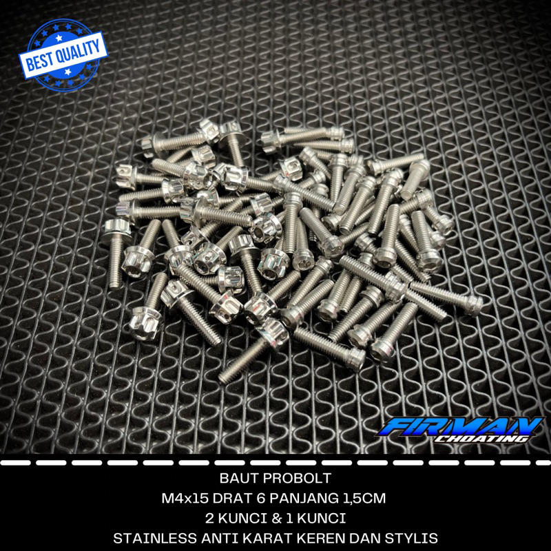BAUT PROBOLT M4x15 2KUNCI &amp; 1KUNCI DRAT 6 PANJANG 1,5CM (1pcs)