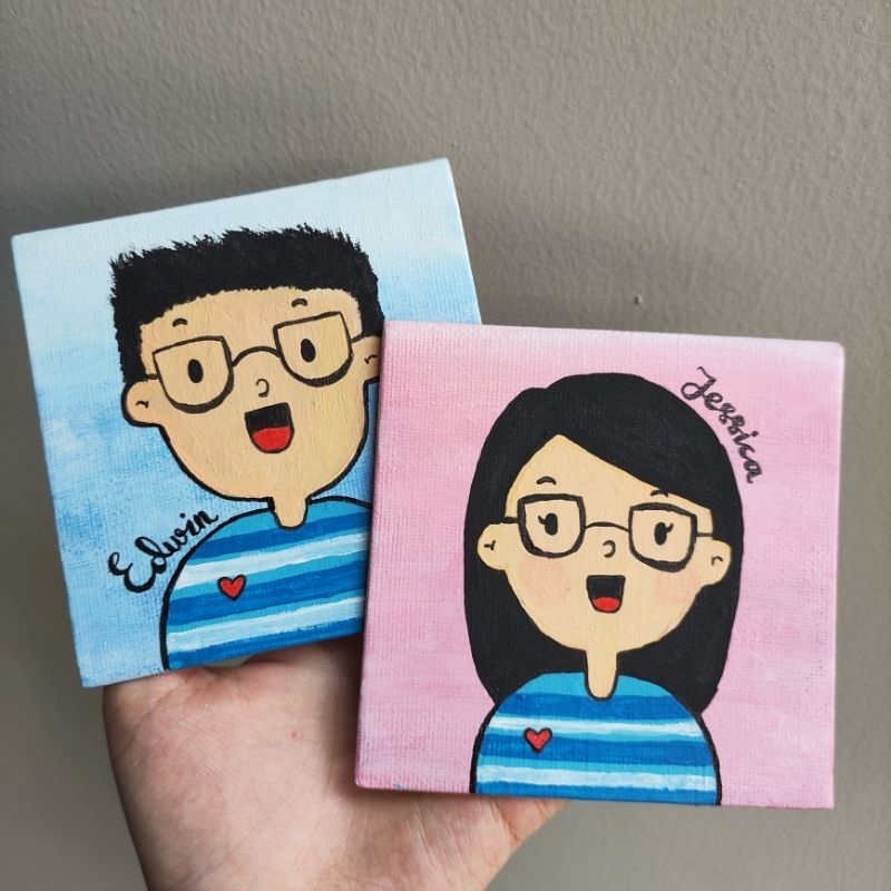 Mini self portrait on canvas 10 x 10 cm custom order personalized