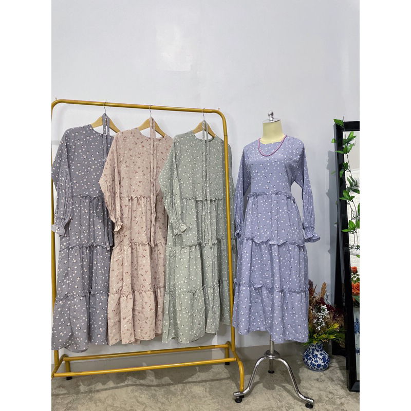 Midi Dress Korea Motif Plisket Include Belt