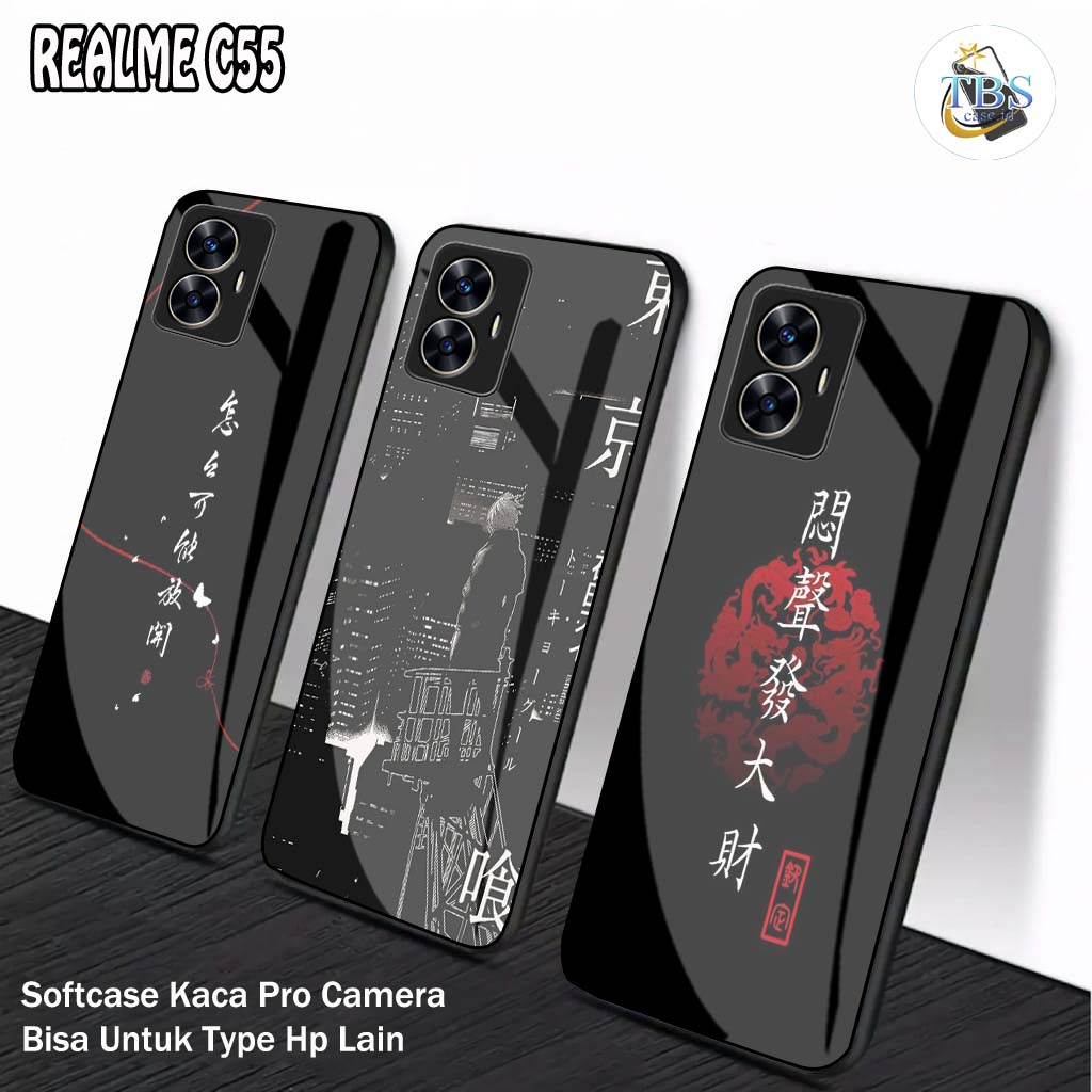 Softcase Glass Kaca Realme C55 NFC [M193] Motif Iphone - Case Hp Realme C55 - Casing HP Realme C55 N
