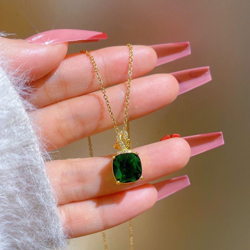 Kalung Titanium Green Diamond Korea Fashion Style Elegan Premium